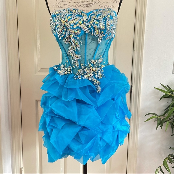 SALE 🎉❤️🤩CINDERELLA Blue Sequin Sweetheart Corset Gown Dress - Picture 2 of 2